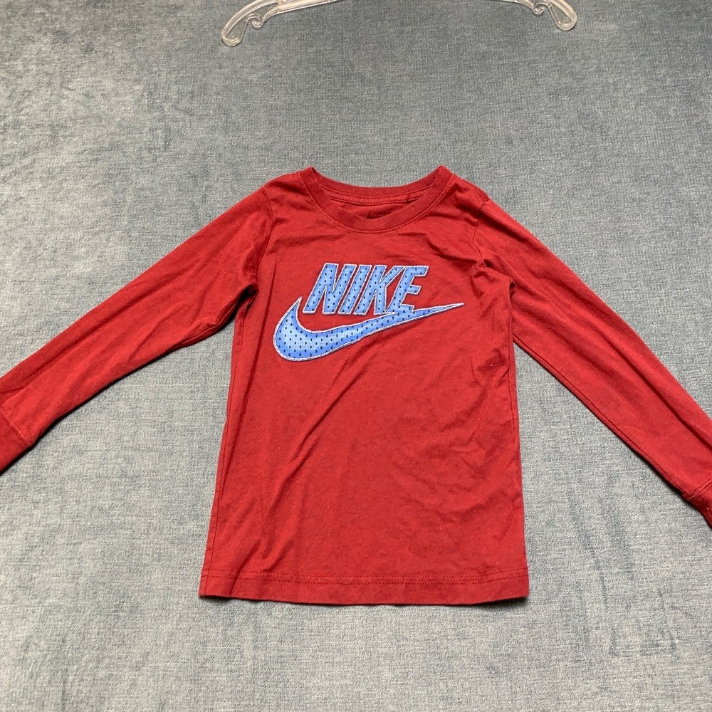 Nike Shirt Girls 6 Red Graphic Logo Crew Neck Long Sleeve Casual Pullover Tee